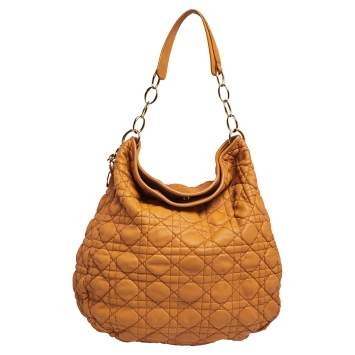 Pre Owned Dior Orange Quilted Cannage Soft Leather Large Hobo