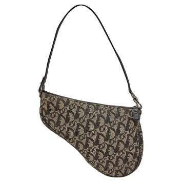 Pre Owned Dior Black/Beige Oblique Jacquard Saddle Pouch