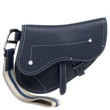 Pre Owned Dior Navy Blue Leather Saddle Wristlet Clutch
