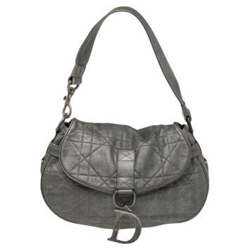 Pre Owned Dior Grey Cannage Leather Flap Hobo