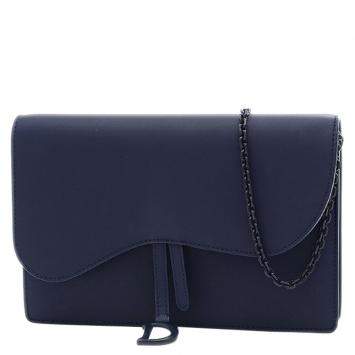 Pre Owned Dior Navy Blue Leather Saddle Shoulder Bag 