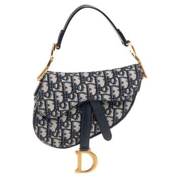 مملوكة مسبقًا Dior Blue Oblique Canvas and Leather Mini Saddle Bag