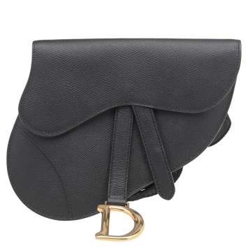 Pre Owned Dior Black Leather Saddle Belt Bag
