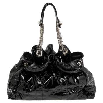 Pre Owned Dior Black Cannage Patent Leather Le Trente Hobo