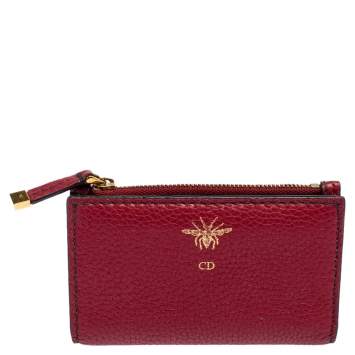 Pre Owned Dior Red Leather D Bee Bifold Wallet