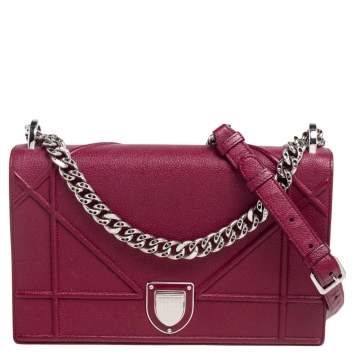 Pre Owned Dior Maroon Leather Medium Diorama Shoulder Bag