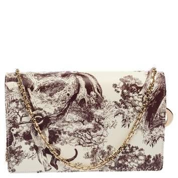 Pre Owned Dior White Printed Leather Lady Dior Toile de Jouy Wallet on Chain