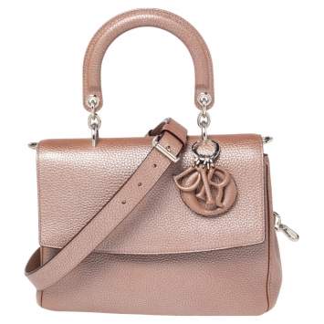 Pre Owned Dior Metallic Beige Leather Small Be Dior Flap Top Handle Bag