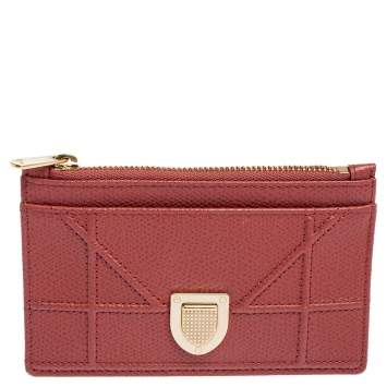 Pre Owned Dior Old Rose Leather Diorama Card Holder