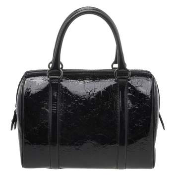 Pre Owned Dior Black Oblique Monogram Patent Leather Boston Bag