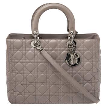 Pre Owned Dior Grey Cannage Leather Large Lady Dior Tote