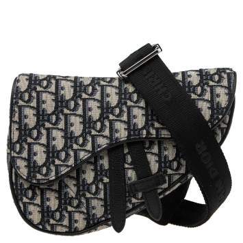 Pre Owned Dior Navy Blue Oblique Canvas Mini Saddle Crossbody Bag