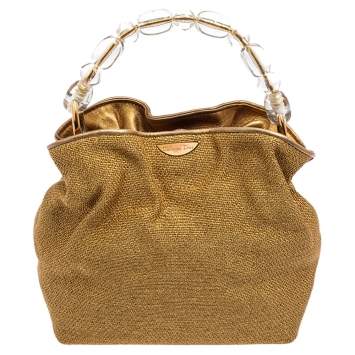 Pre Owned Dior Gold Woven Raffia Hobo 