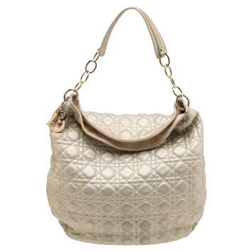 Pre Owned Dior Gold Quilted Cannage Leather Large Soft Lady Dior Hobo