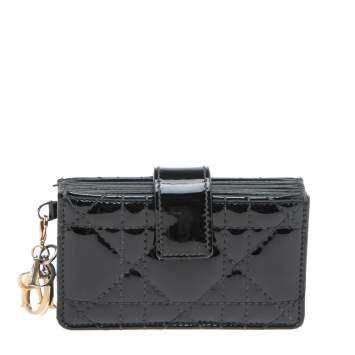 Pre Owned  Dior Black Cannage Patent Leather Lady Dior Gusset Card Case 