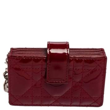 Pre Owned  Dior Red Cannage Patent Leather Lady Dior Gusset Card Case 