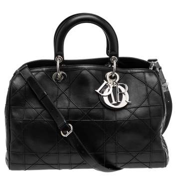 Pre Owned Dior Black Cannage Leather Granville Polochon Satchel