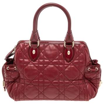 Pre Owned Dior Red Cannage Leather Side Pocket Satchel