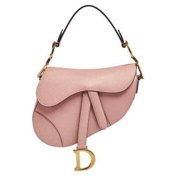 Pre Owned Dior Pink Grained Leather Saddle Bag