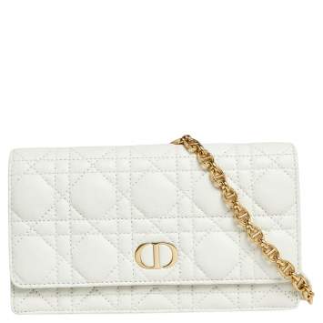 Pre Owned Dior White Cannage Leather Caro Belt Pouch with Chain
