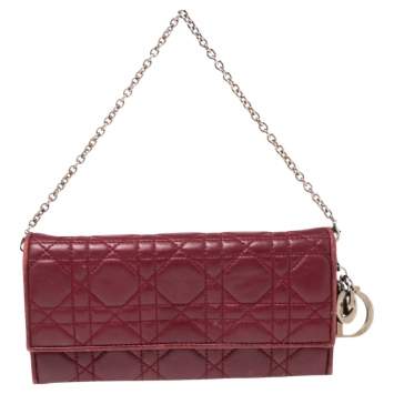 Pre Owned Dior Dark Red Cannage Leather Lady Dior Continental Wallet