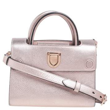 Pre Owned Dior Metallic Light Pink Pebbled Leather Mini Diorever Tote