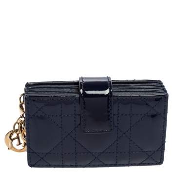 Pre Owned  Dior Dark Blue Cannage Patent Leather Lady Dior Gusset Card Case 