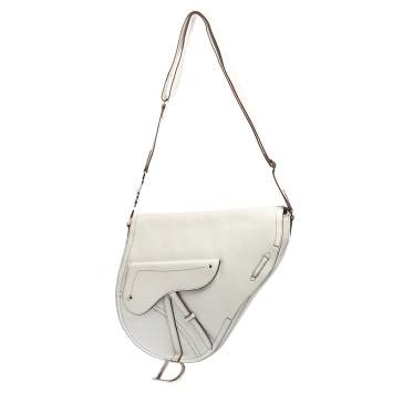 Pre Owned Dior White Leather Front Pocket Saddle Bag