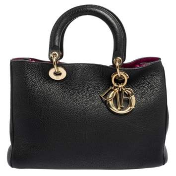 Pre Owned Dior Black Leather Medium Diorissimo Shopper Tote
