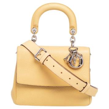 Pre Owned Dior Light Yellow Leather Mini Be Dior Top Handle Bag