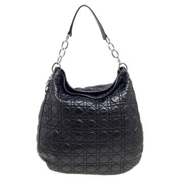 Pre Owned Dior Black Quilted Cannage Soft Leather Large Hobo