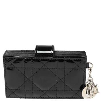 Pre Owned Dior Black Cannage Patent Leather Lady Dior 5 Gusset Card Holder