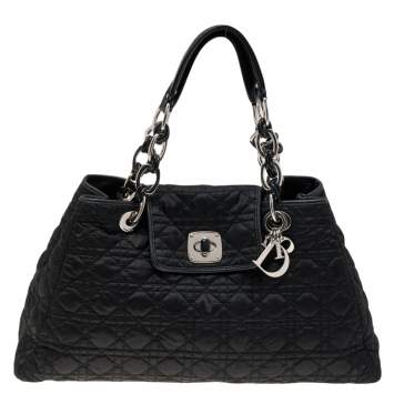 Pre Owned Dior Black Cannage Nylon Charming Lock Satchel