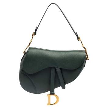 Pre Owned Dior Green Leather Saddle Bag