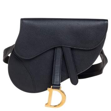 Pre Owned Dior Black Leather Saddle Belt Bag