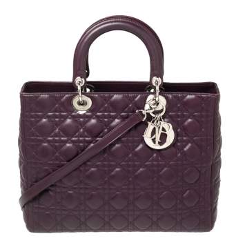 Pre Owned Dior Purple Cannage Leather Large Lady Dior Tote
