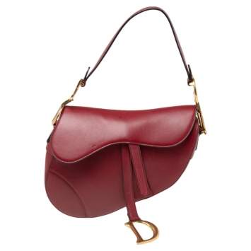Pre Owned Dior Burgundy Leather Saddle Bag