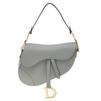 Pre Owned Dior Grey Leather Saddle Shoulder Bag