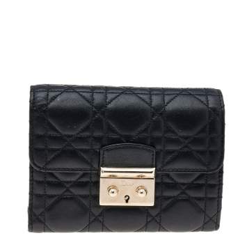 Pre Owned Dior Black Cannage Leather Miss Dior Wallet