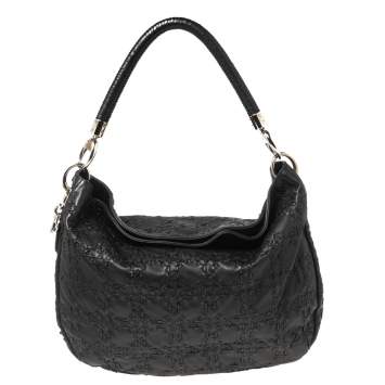 Pre Owned Dior Black Cannage Whipstitch Leather Hobo