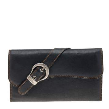 Pre Owned Christian Dior Black Leather Vintage Gaucho Saddle Wallet