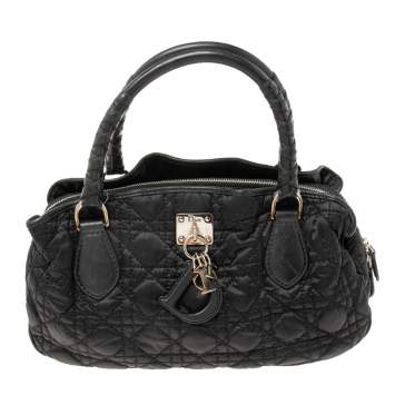 Pre Owned Dior Black Cannage Quilted Nylon and Leather Charming Satchel