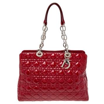 Pre Owned Dior Red Cannage Patent Leather Large Soft Lady Dior Shopping Tote