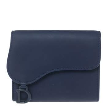 Pre Owned Dior Indigo Ultramatte Leather Saddle Compact Wallet