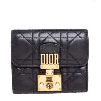 Pre Owned Dior Black Cannage Leather Addict Compact Wallet