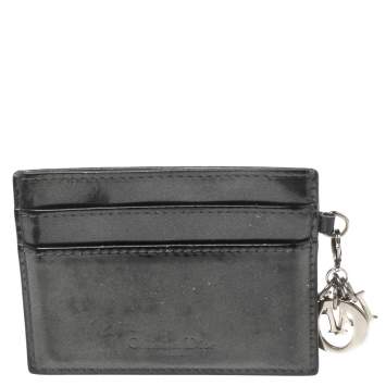 Pre Owned Dior Dark Grey Microcannage Patent Leather Lady Dior Card Holder