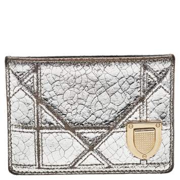 Pre Owned Dior Metallic Silver Leather Diorama Card Holder