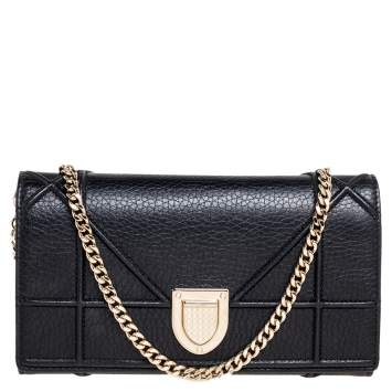 Pre Owned Dior Black Leather Diorama Wallet on Chain