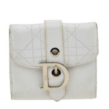 Pre Owned Dior White Cannage Leather French Wallet