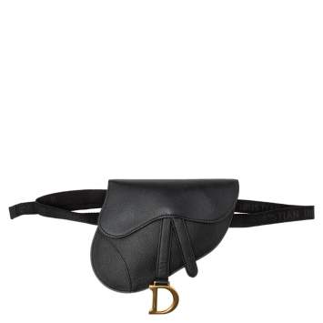 Pre Owned Dior Black Leather Saddle Belt Bag
